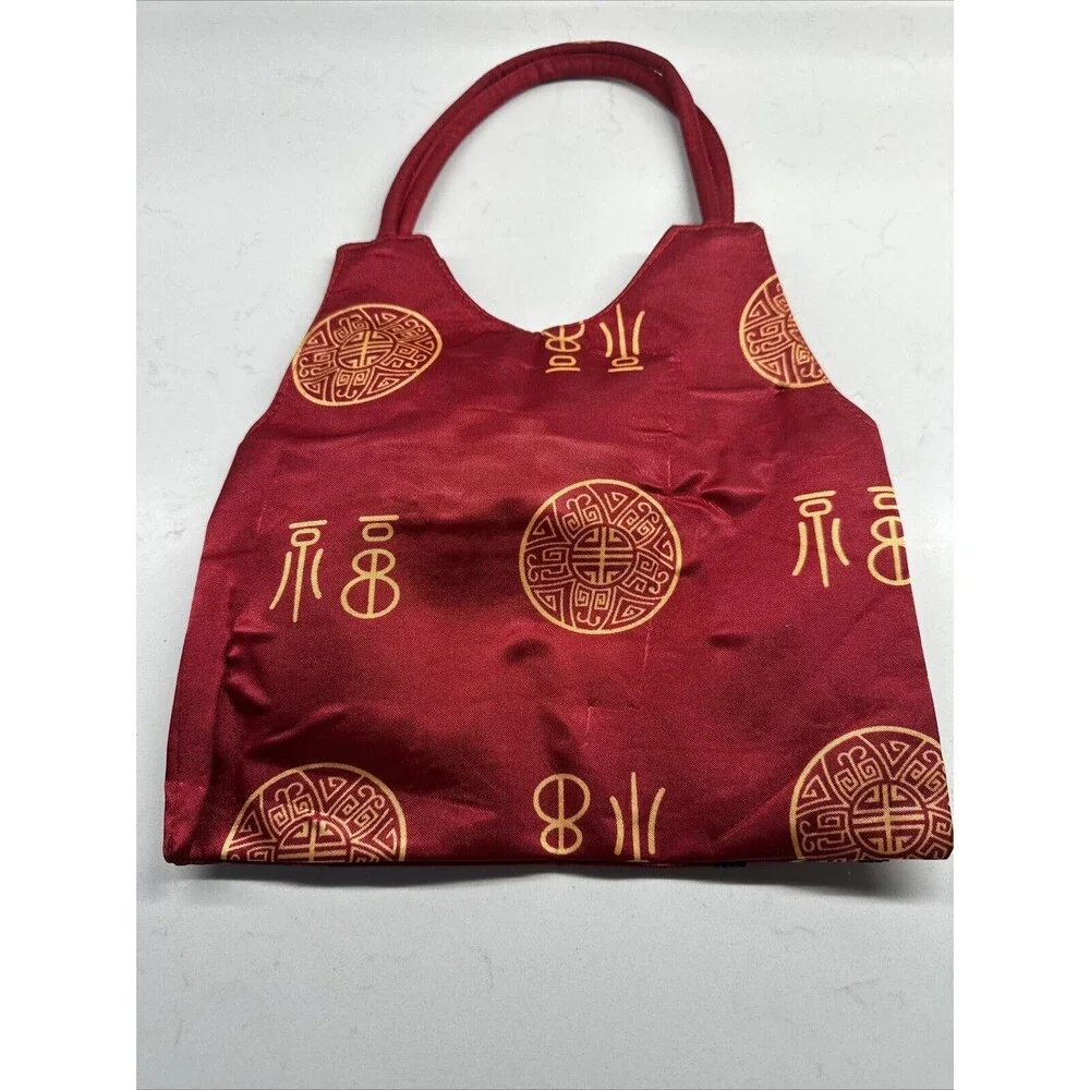 Red Satin Handbag Purse Double Handle